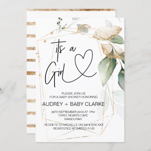 Its a Girl Baby Shower Party Green Eucalyptus Invitation