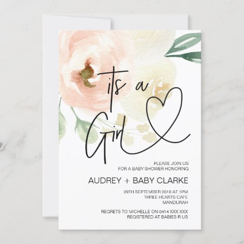 Its a Girl Baby Shower Party New Baby Party Floral Invitation