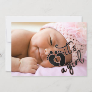It's A Girl  Baby Shower Photo Rose Heart Feet Invitation