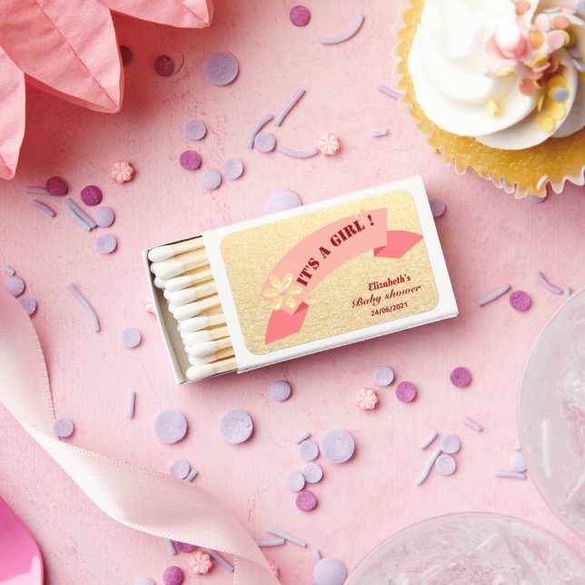 It's a Girl  Baby Shower Pink and Gold Glitter Matchboxes (Insitu)