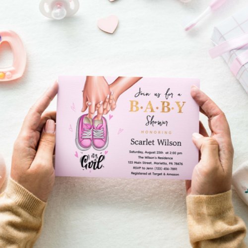 Its a Girl Baby Shower Pink Girl Shoes Invitation Postcard