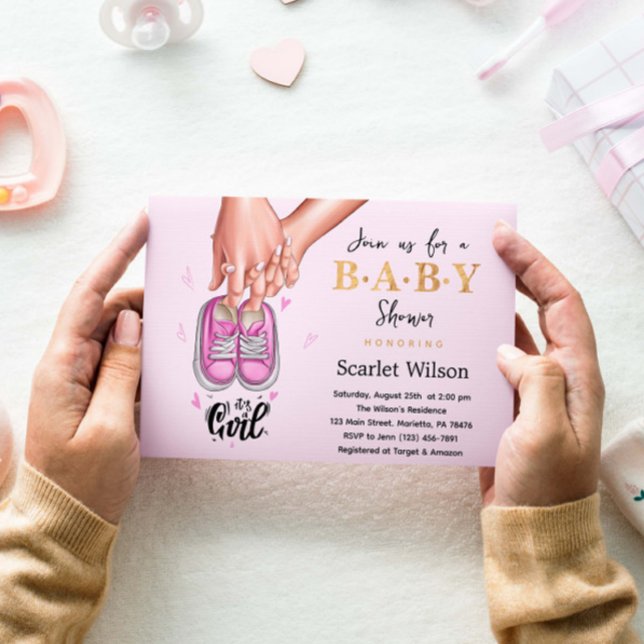 It's a Girl Baby Shower Pink Girl Shoes Invitation Postcard (Creator Uploaded)