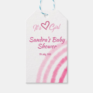 ITS  A GIRL BABY SHOWER PINK RAINBOW PASTEL RETRO GIFT TAGS