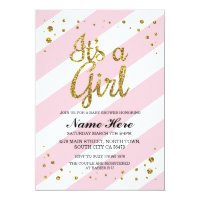 It's a Girl Baby Shower Pink Stripe Gold Invite