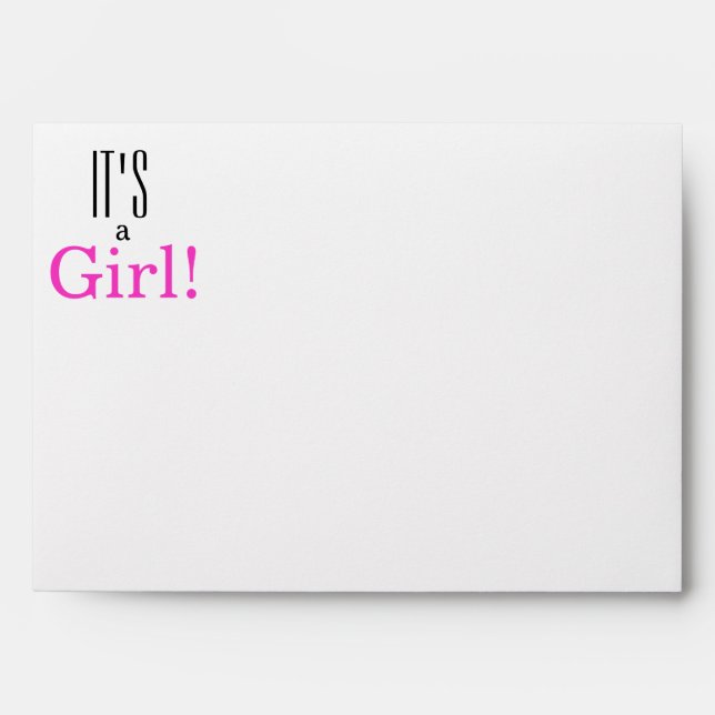 It's a Girl! Baby Shower Return Address Printed Envelope (Front)