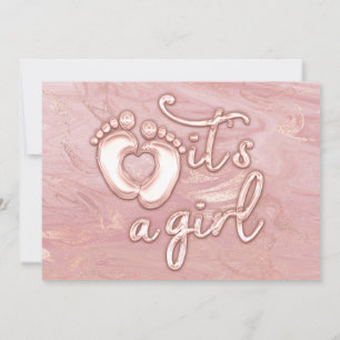 It's A Girl Baby Shower Rose Marble Pink Feet Invitation