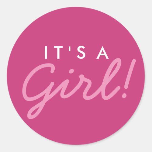 Its A Girl Baby Shower Sticker _ Pink and White