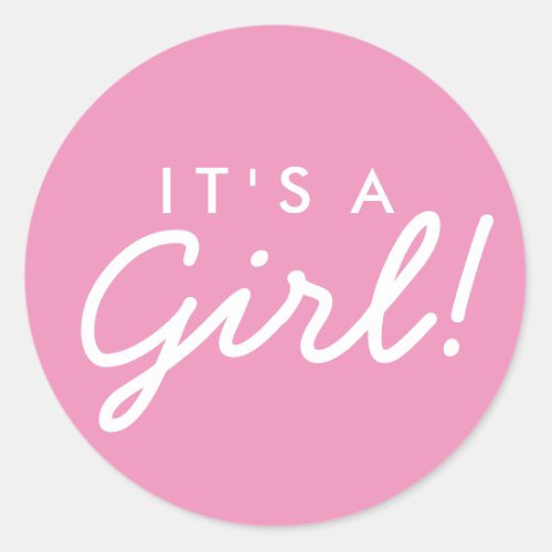 Its A Girl Baby Shower Sticker _ Pink and White