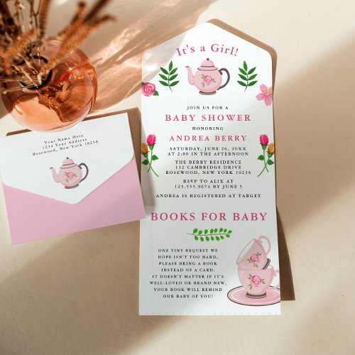 Its a Girl Baby Shower Tea Party All In One Invitation