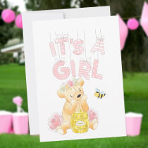 It's a Girl Baby Shower Teddy Bear HoneyBee Invitation