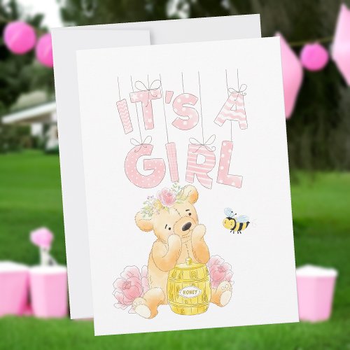 Its a Girl Baby Shower Teddy Bear HoneyBee Invitation