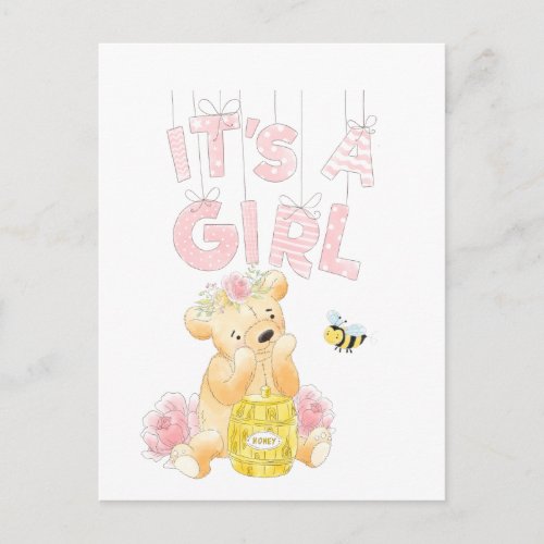Its A Girl Baby Shower Teddy Bear Postcard