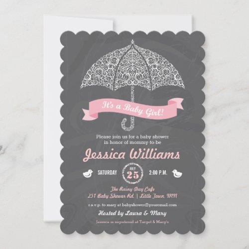 It's a Girl Baby Shower Umbrella Chalkboard Invite