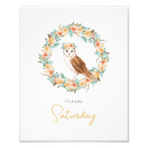 Its a Girl Baby Shower Woodland Floral Owl Animal Photo Print