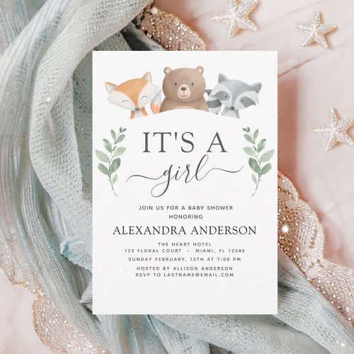 Its a Girl Baby Shower Woodland Greenery Invitation