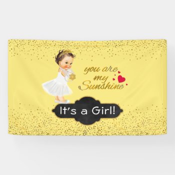 It's A Girl Baby Shower | You Are My Sunshine Gold Banner by angela65 at Zazzle