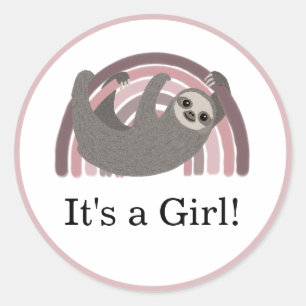 It's a Girl! Baby sloth baby shower sticker