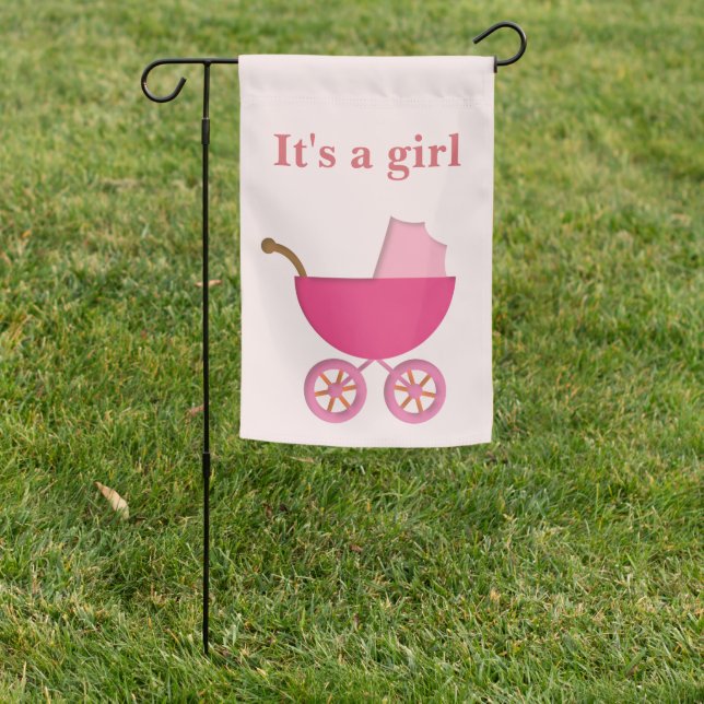 "It's a Girl" Baby Stroller, Footprints, Pink Garden Flag (In SItu)
