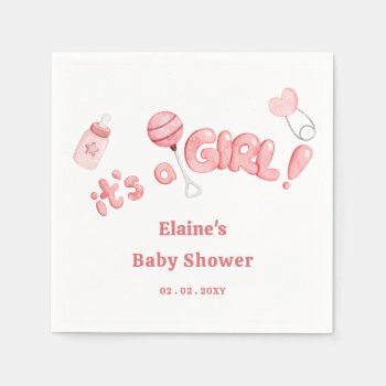 Its A Girl Baby Things Pink Girl Baby Shower Napkins by Invitationboutique at Zazzle