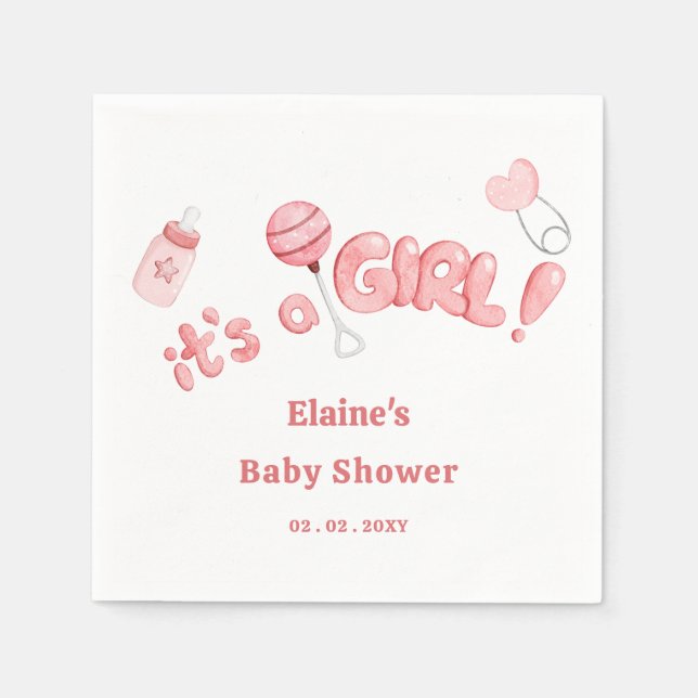Its a Girl Baby Things Pink Girl Baby Shower Napkins (Front)