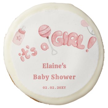 Its A Girl Baby Things Pink Girl Baby Shower Sugar Cookie by Invitationboutique at Zazzle