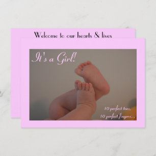 It's a Girl Baby Toes Birth Announcement Cards