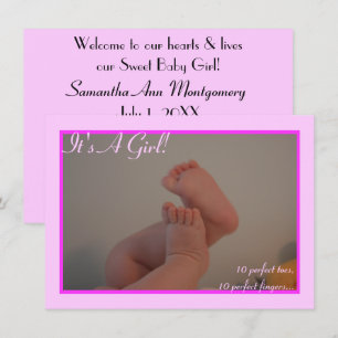 It's a Girl Baby Toes Photo Pink Announcement
