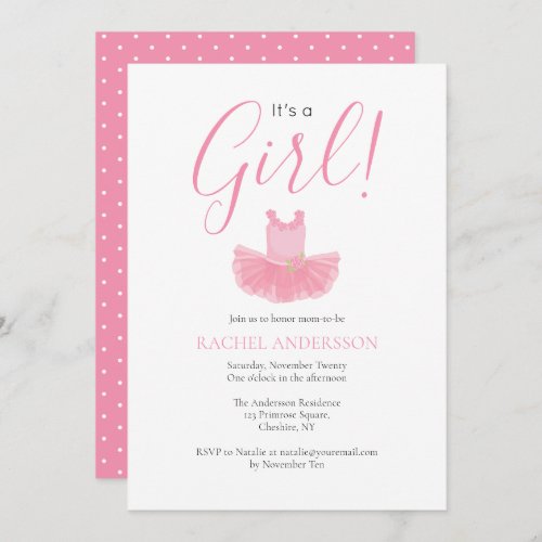 Its a Girl Ballerina Pink Baby Shower Invitation