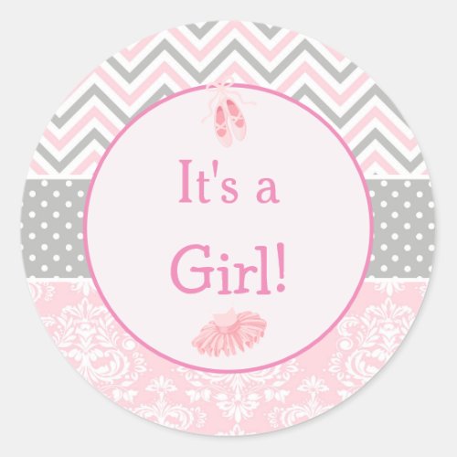 Its a Girl Ballet Baby Shower Classic Round Sticker