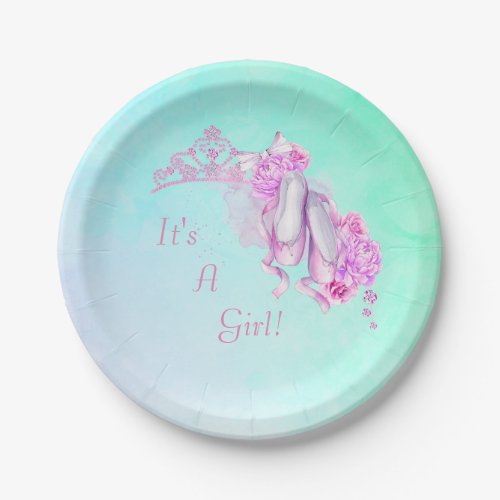 Its A Girl Ballet Princess in Pink Watercolors Paper Plates