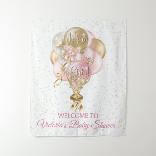 Its a Girl Balloon Baby Shower Banner Backdrop