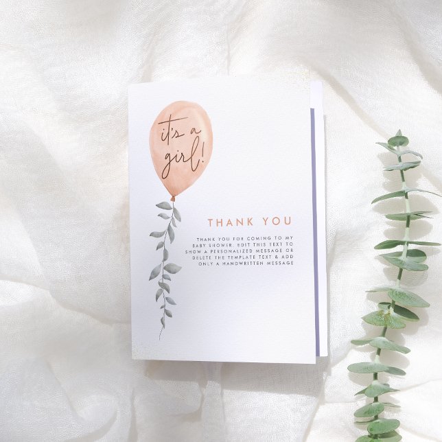 Its A Girl Balloon Greenery Baby Shower Thank You Card (Creator Uploaded)
