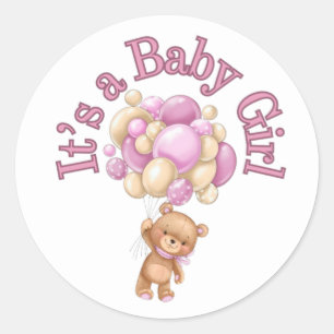Its a girl Bear Baby Shower Classic Round Sticker