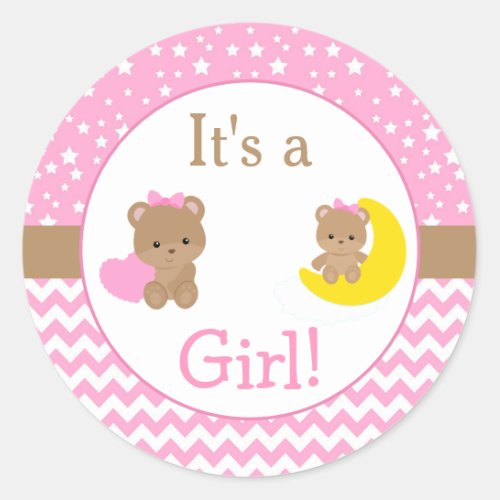 Its a Girl Bear Baby Shower Classic Round Sticker