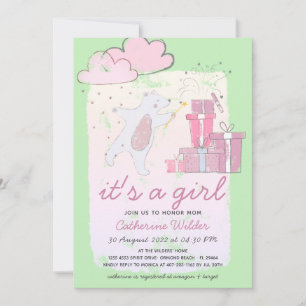 It's a Girl Bear Newborn Girl Baby Shower Invitation