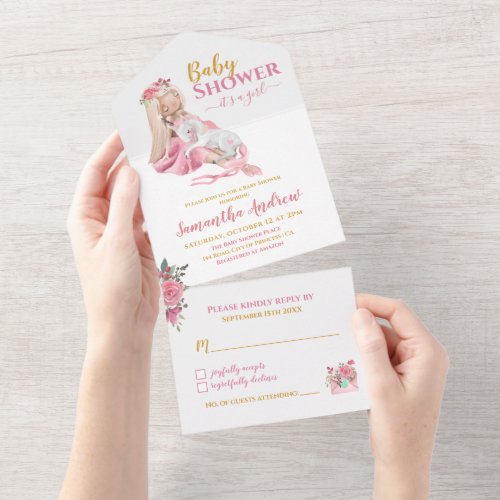 Its a Girl Beautiful Ballerina Baby Shower All In One Invitation