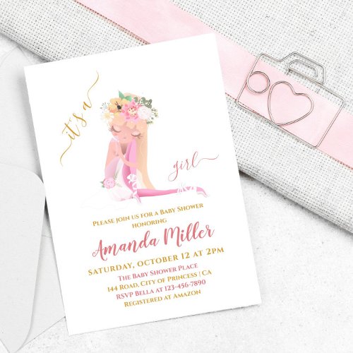 Its a Girl Beautiful Ballerina Baby Shower  Invit Invitation