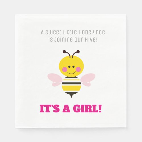 Its a Girl Bee Cartoon Gender Reveal Napkins