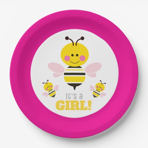 Its a Girl Bee Gender Reveal Baby Shower Paper Plates