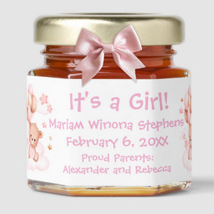 It's A Girl - Birth Announcement Gift of Honey Jar Favors