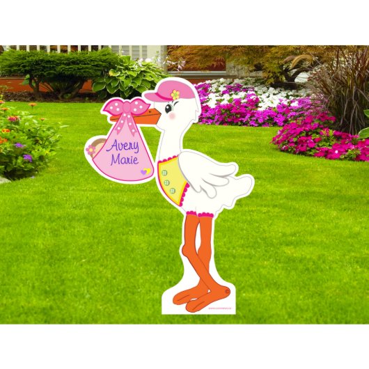 "It's a Girl" Birth Announcement Stork Lawn Sign (Front)