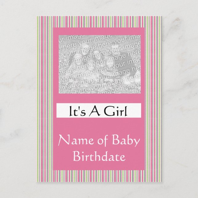 It's A Girl Birth Announcment Card Template (Front)