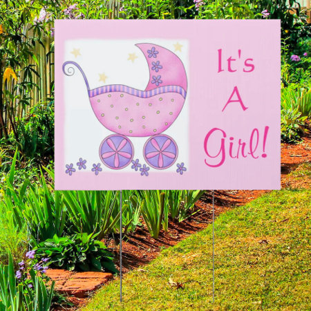 Its A Girl Birth Pink Baby Birth Announcement Yard Sign