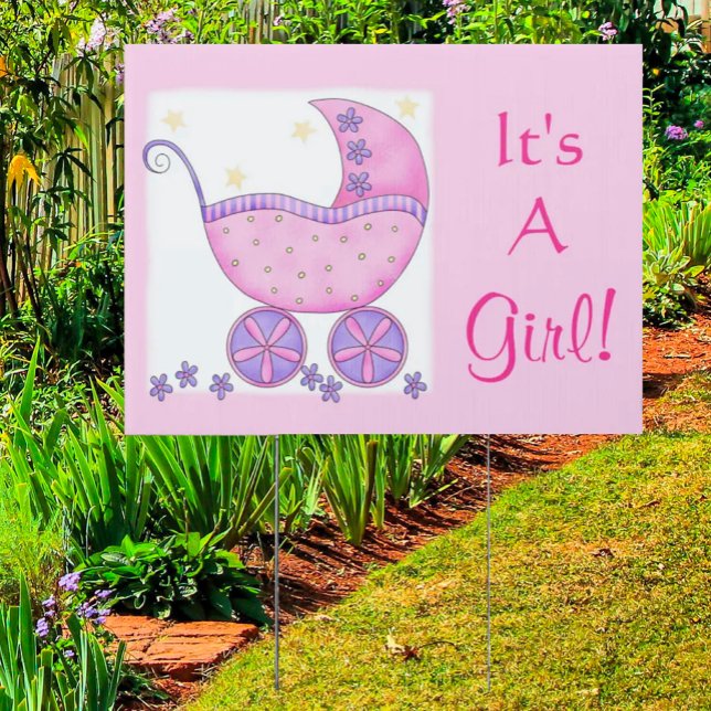 Its A Girl Birth Pink Baby Birth Announcement Yard Sign (Announce the birth of your baby girl with a cute "It's a girl!" yard sign )