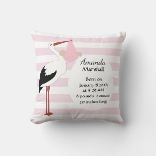 It's a Girl Birth Stats Square Pillow