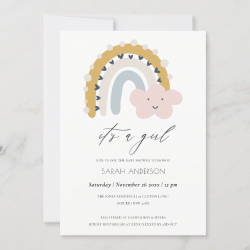 ITS A GIRL BLUSH CLOUD RAINBOW BABY SHOWER INVITE