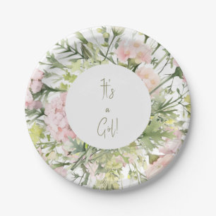 It's a Girl Blush Floral Baby Shower Paper Plates