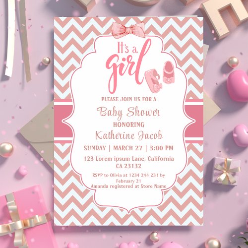Its a girl blush pink baby girl baby shower  invitation