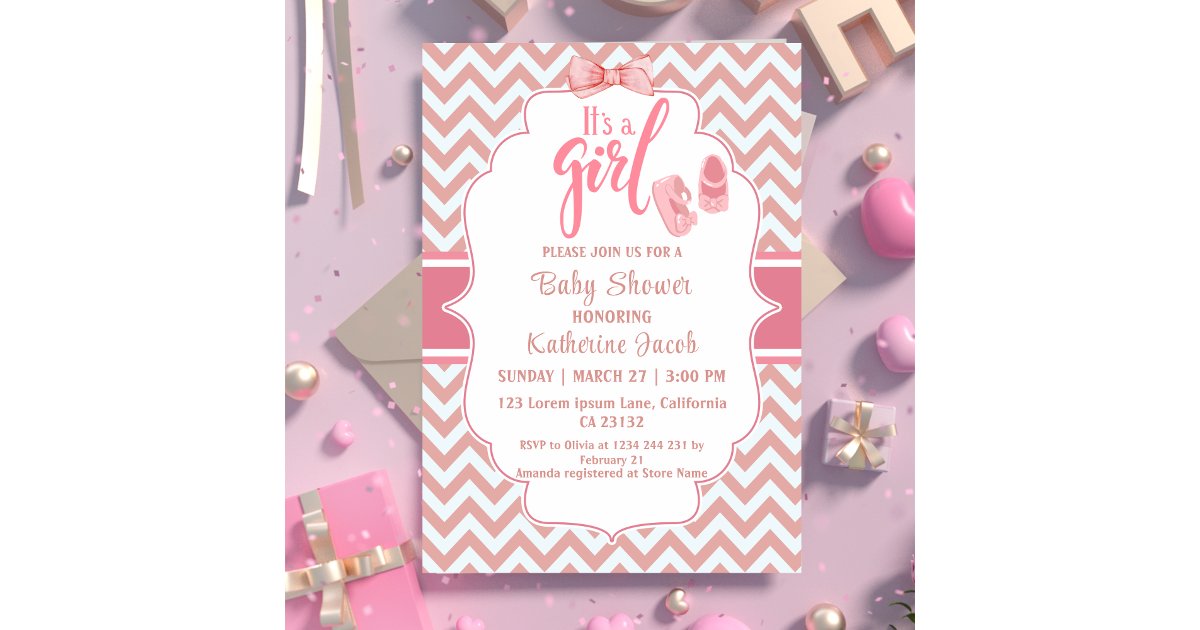 Its a girl blush pink baby girl baby shower invitation | Zazzle