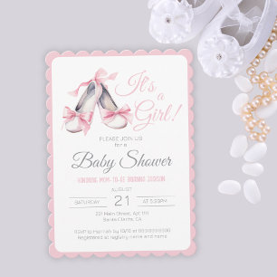 It's A Girl Blush Pink Ballerina Baby Shower Invitation